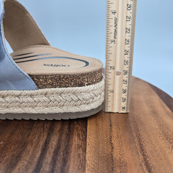 Aetrex Sofie Sandals Women's 7.5 Blue Leather Straps Comfort Buttons Platform - Picture 11 of 11